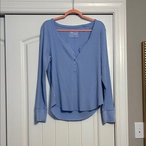 Aerie Blue Henley Long Sleeve Top